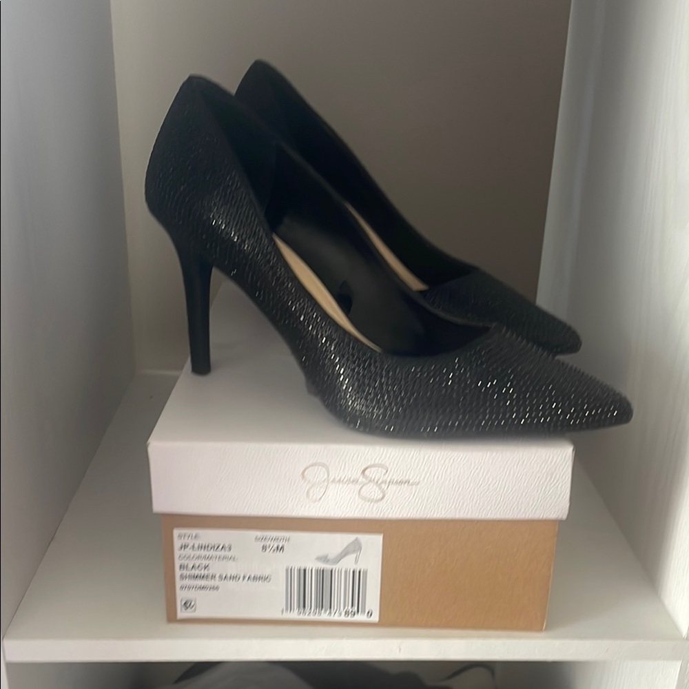 Jessica Simpson Black Stiletto Heels with black diamond shimmer